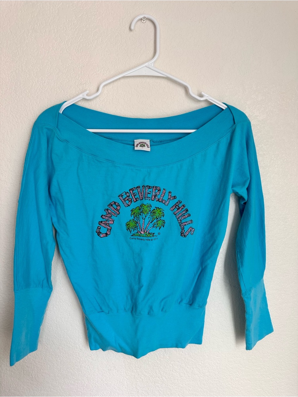 Vintage Camp Beverly Hills Off-Shoulder Turquoise Top